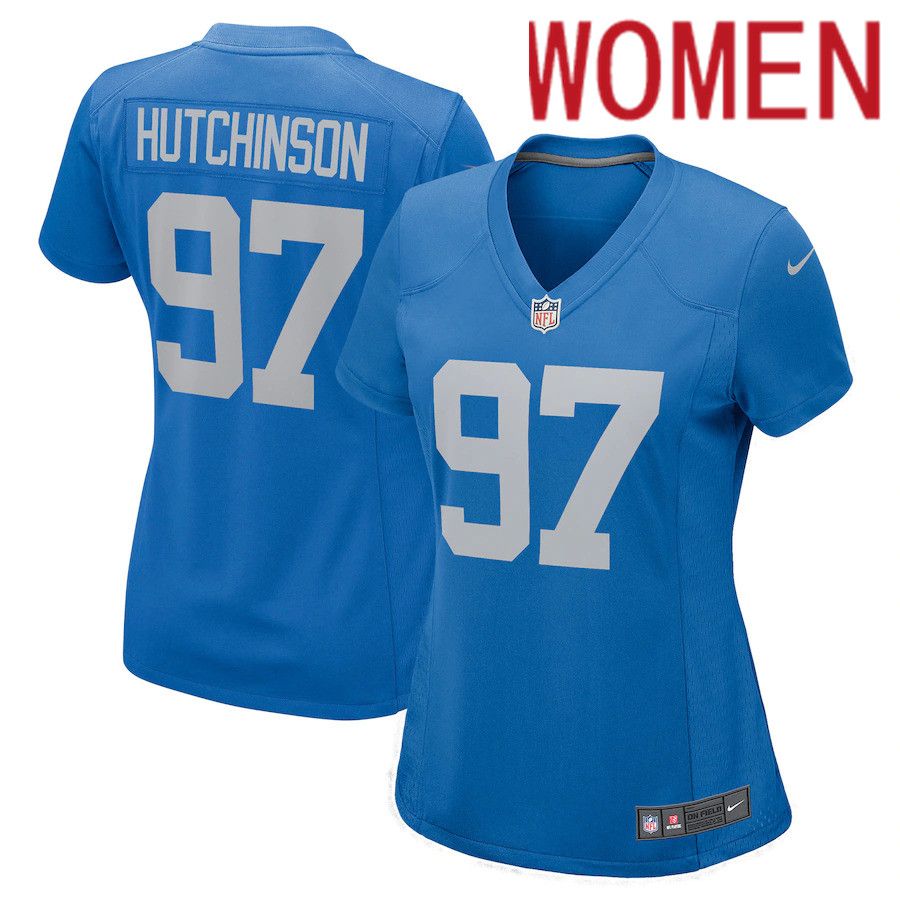 Women Detroit Lions #97 Aidan Hutchinson Nike Blue 2022 NFL Draft First Round Pick Game Jersey->women nfl jersey->Women Jersey
